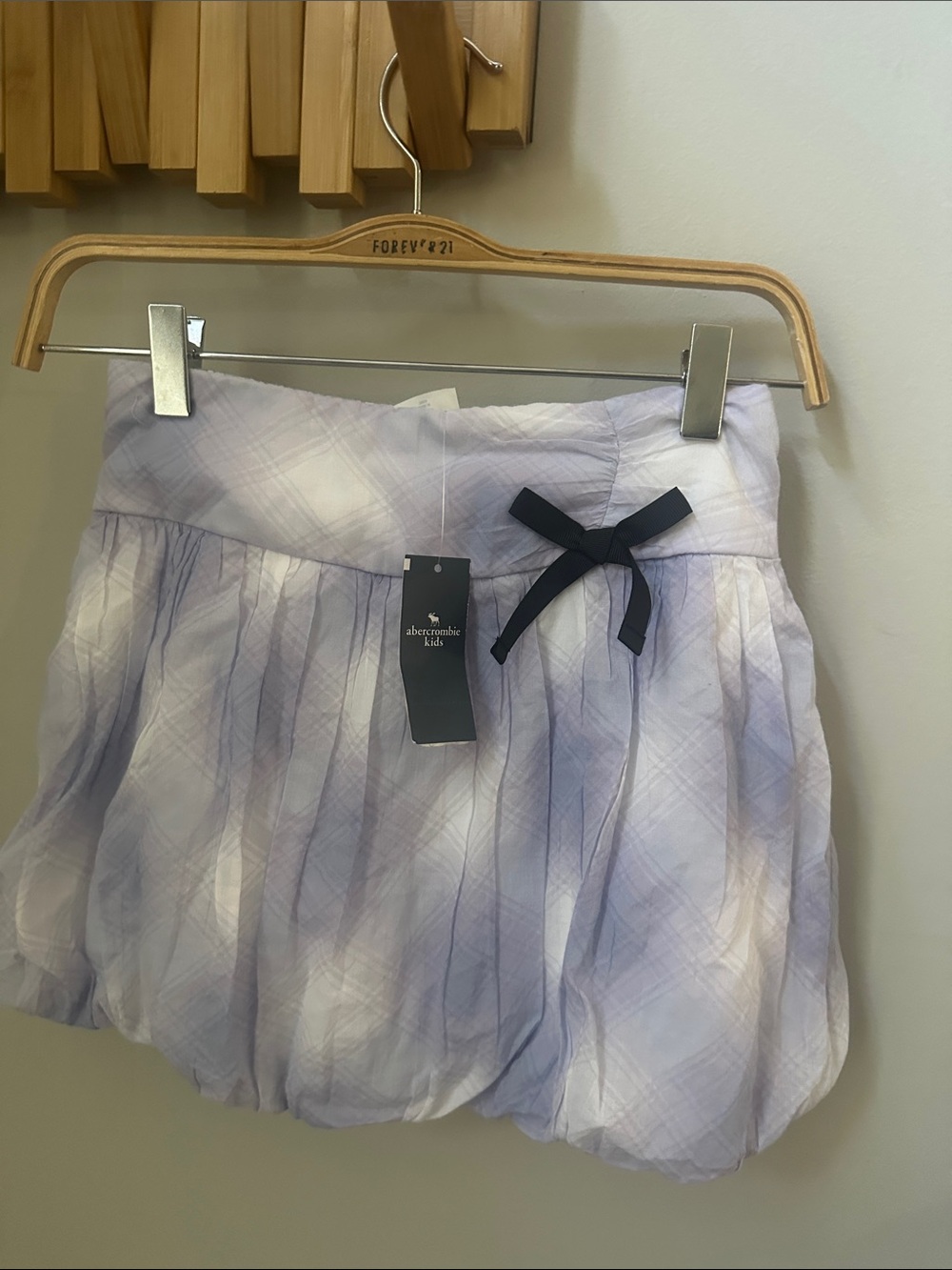 NWT Abercrombie & Fitch Lilac Plaid Bubble Skirt with Black Bow